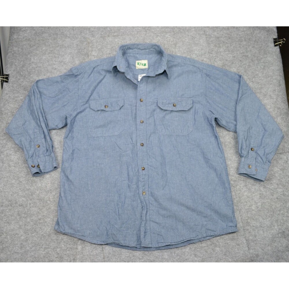 Vintage KEY Blue Denim Pearl‎ Snap Button Front Western Shirt Size XL Regular